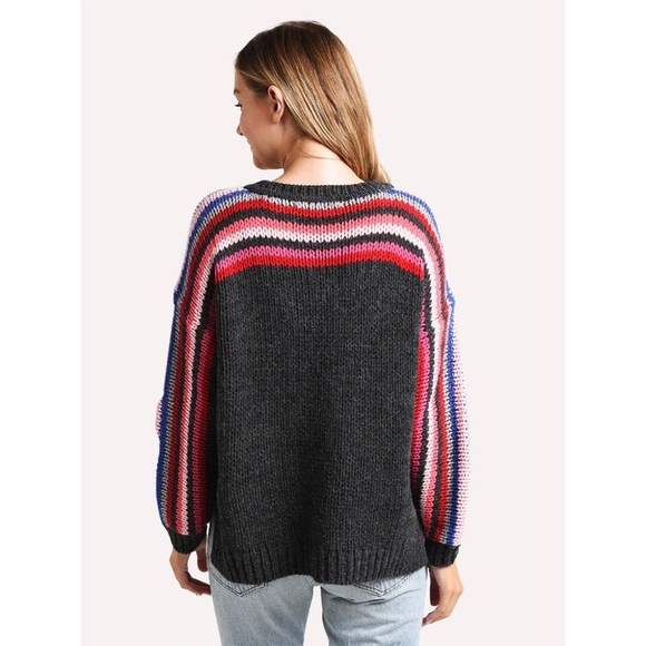 XIRENA Teton Aprés Ski Sweater Alpaca Gray Colorful Stripes Sporty Apres X-Small - Picture 9 of 15